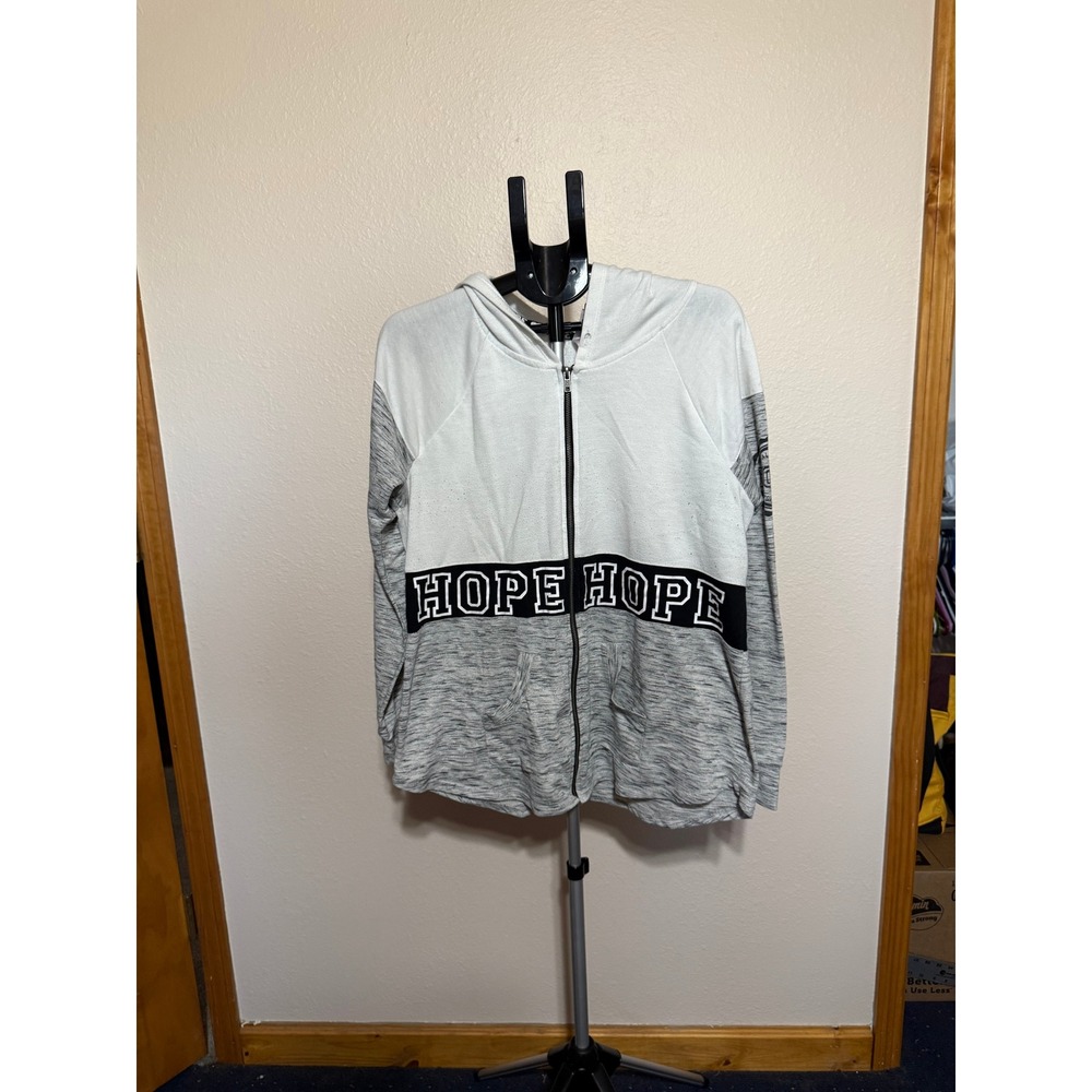 No Boundaries Womens Hope Colorblock Zip Up Hoodie Grey White XXXL 3XG Plus Size